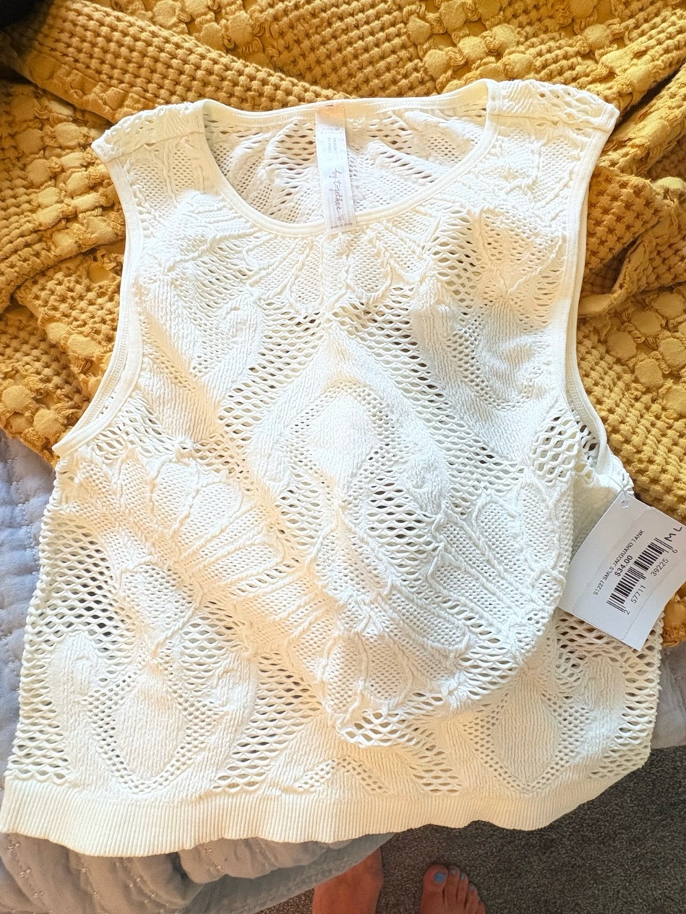 By Together Cream Open-Knit Floral Tank Top